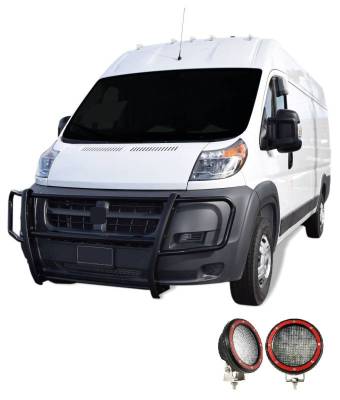 Black Horse Off Road - SPARTAN Grille Guard With Set of 5.3" Red Trim Rings LED Flood Lights-Black-Promaster 1500/Promaster 2500/Promaster 3500|Black Horse Off Road - Image 3