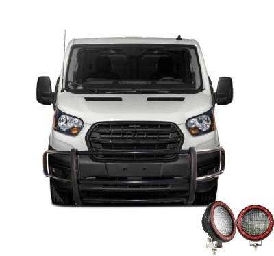 Black Horse Off Road - SPARTAN Grille Guard With Set of 5.3" Red Trim Rings LED Flood Lights-Black-2020-2025 Ford Transit-350 HD 2WD Full Size-Ford Transit-350 2WD Full Size-Ford Transit-250 2WD Full Size-Ford Transit-150 2WD Full Size|Black Horse Off Road - Image 11