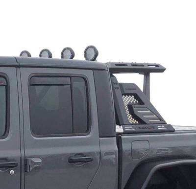 ARMOUR II Roll Bar Ladder Rack W/Basket With 2 Set of 5.3".Black Trim Rings LED Flood Lights-Black-Silverado 1500/Sierra 1500/F-150/1500/Tundra|Black Horse Off Road