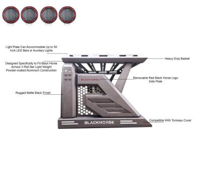 Black Horse Off Road - ARMOUR II Roll Bar Ladder Rack W/Basket With 2 Sets of 5.3&quot; Red Trim Rings LED Flood Lights-Black-2005-2024 Toyota Tacoma|Black Horse Off Road - Image 5