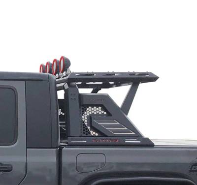 Black Horse Off Road - ARMOUR II Roll Bar Ladder Rack W/Basket With 2 Sets of 5.3&quot; Red Trim Rings LED Flood Lights-Black-2005-2024 Toyota Tacoma|Black Horse Off Road - Image 8