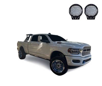 Black Horse Off Road - ARMOUR II Roll Bar Ladder Rack W/Basket With Set of 9" Black Round LED Light-Black-Silverado 1500/Sierra 1500/F-150/1500/Tundra|Black Horse Off Road - Image 4