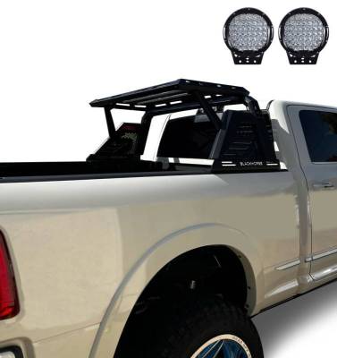 Black Horse Off Road - ARMOUR II Roll Bar Ladder Rack W/Basket With Set of 9" Black Round LED Light-Black-Silverado 1500/Sierra 1500/F-150/1500/Tundra|Black Horse Off Road - Image 6