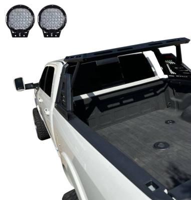 Black Horse Off Road - ARMOUR II Roll Bar Ladder Rack W/Basket With Set of 9" Black Round LED Light-Black-Silverado 1500/Sierra 1500/F-150/1500/Tundra|Black Horse Off Road - Image 8