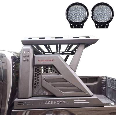 Black Horse Off Road - ARMOUR II Roll Bar Ladder Rack W/Basket With Set of 9" Black Round LED Light-Black-Silverado 1500/Sierra 1500/F-150/1500/Tundra|Black Horse Off Road - Image 10