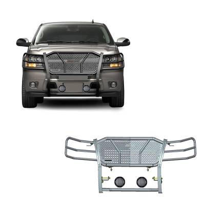 RUGGED Heavy Duty Grille Guard With Set of 5.3".Black Trim Rings LED Flood Lights-Black-Tahoe/Suburban 1500/Avalanche|Black Horse Off Road