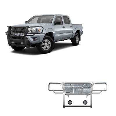 RUGGED Heavy Duty Grille Guard With Set of 5.3".Black Trim Rings LED Flood Lights-Black-2005-2015 Toyota Tacoma|Black Horse Off Road