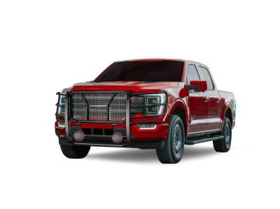 Black Horse Off Road - RUGGED Heavy Duty Grille Guard With Set of 5.3" Red Trim Rings LED Flood Lights-Black-2021-2024 Ford F-150|Black Horse Off Road - Image 6