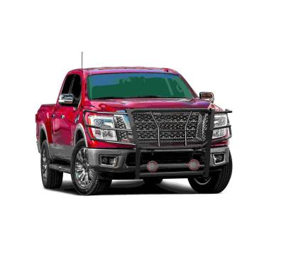 Black Horse Off Road - RUGGED Heavy Duty Grille Guard With Set of 5.3" Red Trim Rings LED Flood Lights-Black-2017-2024 Nissan Titan|Black Horse Off Road - Image 2