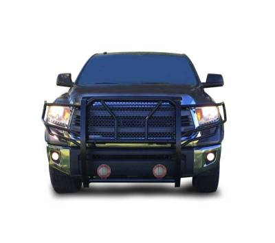 RUGGED Heavy Duty Grille Guard With Set of 5.3" Red Trim Rings LED Flood Lights-Black-Tundra/Sequoia|Black Horse Off Road