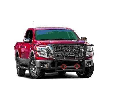 Black Horse Off Road - RUGGED Heavy Duty Grille Guard With Set of 7.0" Red Trim Rings LED Flood Lights-Black-2017-2024 Nissan Titan|Black Horse Off Road - Image 2