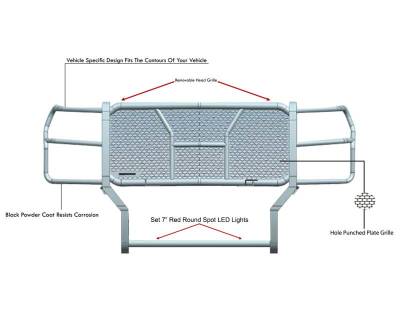 Black Horse Off Road - RUGGED Heavy Duty Grille Guard With Set of 7.0" Red Trim Rings LED Flood Lights-Black-2017-2024 Nissan Titan|Black Horse Off Road - Image 5