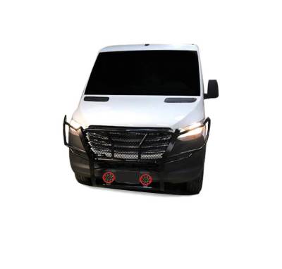 Black Horse Off Road - RUGGED Heavy Duty Grille Guard With Set of 7.0" Red Trim Rings LED Flood Lights-Black-Dodge,Mercedes and Freightliner Sprinter|Black Horse Off Road - Image 4