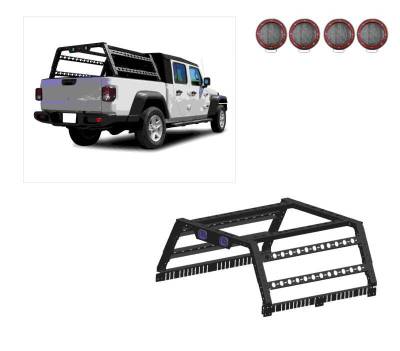 TRAVELER OVERLAND UTILITY Bed Rack With 2 Set of 5.3".Red Trim Rings LED Flood Lights-Black-Midsize- Half Ton- Three Quarter Ton Trucks-800 Lbs Capacity|Black Horse Off Road - Image 2