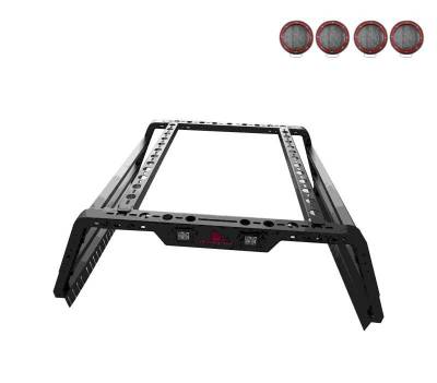 TRAVELER OVERLAND UTILITY Bed Rack With 2 Set of 5.3".Red Trim Rings LED Flood Lights-Black-Midsize- Half Ton- Three Quarter Ton Trucks-800 Lbs Capacity|Black Horse Off Road - Image 16