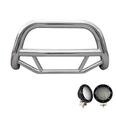 Black Horse Off Road - MAX Bull Bar With Set of 5.3".Black Trim Rings LED Flood Lights-Stainless Steel-2022-2025 Nissan Pathfinder|2022-2024 Infiniti QX60|Black Horse Off Road - Image 1