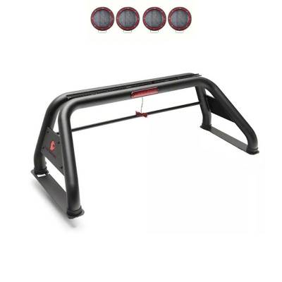 CLASSIC Roll Bar With 2 Sets of 5.3" Red Trim Rings LED Flood Lights-Black-Colorado/Canyon/Tacoma|Black Horse Off Road