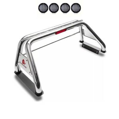 CLASSIC Roll Bar With 2 Set of 5.3".Black Trim Rings LED Flood Lights-Stainless Steel-Colorado/Canyon/Tacoma|Black Horse Off Road