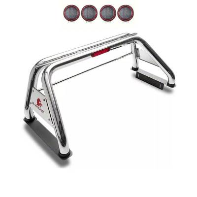 CLASSIC Roll Bar With 2 Sets of 5.3" Red Trim Rings LED Flood Lights-Stainless Steel-Colorado/Canyon/Tacoma|Black Horse Off Road