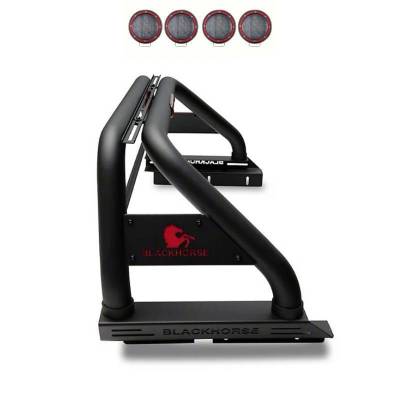 CLASSIC Roll Bar With 2 Sets of 5.3" Red Trim Rings LED Flood Lights-Black-Colorado/Canyon|Black Horse Off Road