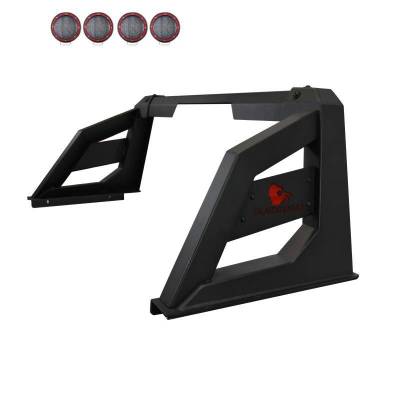 ARMOUR Roll Bar With 2 Sets of 5.3" Red Trim Rings LED Flood Lights-Matte Black-2005-2021 Nissan Frontier|Black Horse Off Road