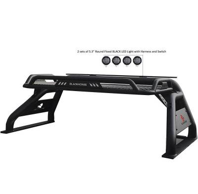 Black Horse Off Road - ATLAS Roll Bar Ladder Rack With 2 Set of 5.3".Black Trim Rings LED Flood Lights-Black-2005-2021 Nissan Frontier|Black Horse Off Road - Image 21