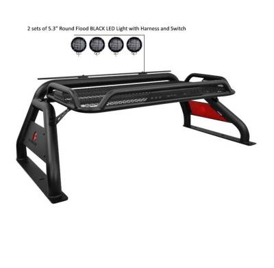 Black Horse Off Road - ATLAS Roll Bar Ladder Rack With 2 Set of 5.3".Black Trim Rings LED Flood Lights-Black-2005-2021 Nissan Frontier|Black Horse Off Road - Image 23