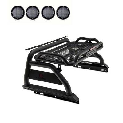 ATLAS Roll Bar Ladder Rack With 2 Set of 5.3&quot;.Black Trim Rings LED Flood Lights-Black-2005-2024 Toyota Tacoma|Black Horse Off Road