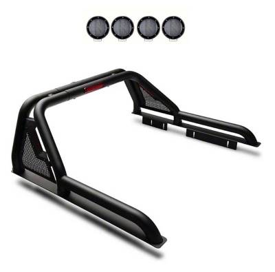 GLADIATOR Roll Bar Ladder Rack With 2 Set of 5.3".Black Trim Rings LED Flood Lights-Black-Canyon/Colorado/Tacoma|Black Horse Off Road