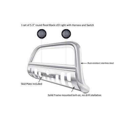 Black Horse Off Road - Bull Bar With Set of 5.3".Black Trim Rings LED Flood Lights-Stainless Steel-1998-2001 Honda Passport|Black Horse Off Road - Image 5