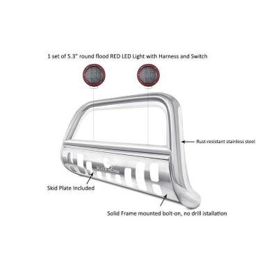 Black Horse Off Road - Bull Bar With Set of 5.3" Red Trim Rings LED Flood Lights-Stainless Steel-2010-2015 Lexus RX350/2010-2015 Lexus RX450h/2008-2010 Toyota Highlander|Black Horse Off Road - Image 4