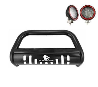 Bull Bar With Set of 5.3" Red Trim Rings LED Flood Lights-Black-2007-2009 Jeep Wrangler|Black Horse Off Road