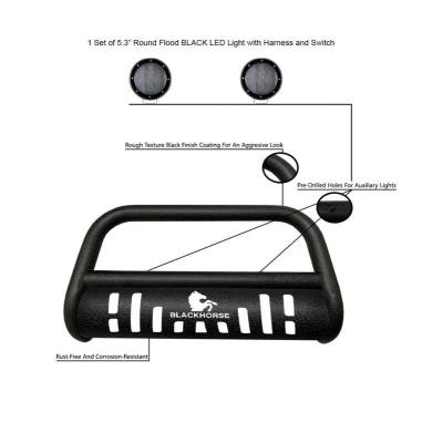 Black Horse Off Road - Bull Bar-T With Set of 5.3".Black Trim Rings LED Flood Lights-Textured Black-2008-2012 Nissan Pathfinder|Black Horse Off Road - Image 6