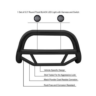 Black Horse Off Road - MAX Bull Bar With Set of 5.3".Black Trim Rings LED Flood Lights-Black-2007-2012 Hyundai Santa Fe|Black Horse Off Road - Image 3