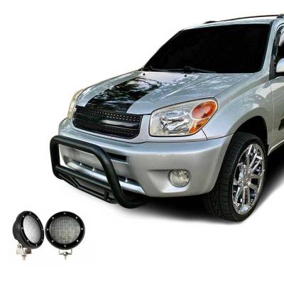 MAX Bull Bar With Set of 5.3".Black Trim Rings LED Flood Lights-Black-2001-2005 Toyota RAV4|Black Horse Off Road