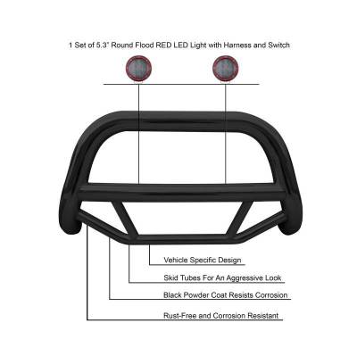Black Horse Off Road - MAX Bull Bar With Set of 5.3" Red Trim Rings LED Flood Lights-Black-2005-2021 Nissan Frontier/2005-2007 Nissan Pathfinder/2005-2015 Nissan Xterra|Black Horse Off Road - Image 3