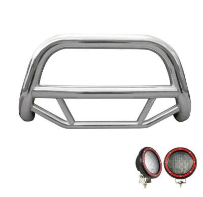 Black Horse Off Road - MAX Bull Bar With Set of 5.3" Red Trim Rings LED Flood Lights-Stainless Steel-2005-2021 Nissan Frontier/2005-2007 Nissan Pathfinder/2005-2015 Nissan Xterra|Black Horse Off Road - Image 2