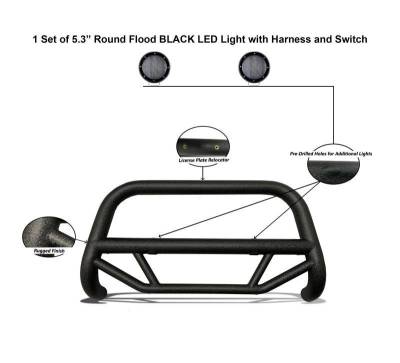 Black Horse Off Road - MAX T Bull Bar With Set of 5.3".Black Trim Rings LED Flood Lights-Textured Black-2015-2022 GMC Canyon/2015-2022 Chevrolet Colorado|Black Horse Off Road - Image 6