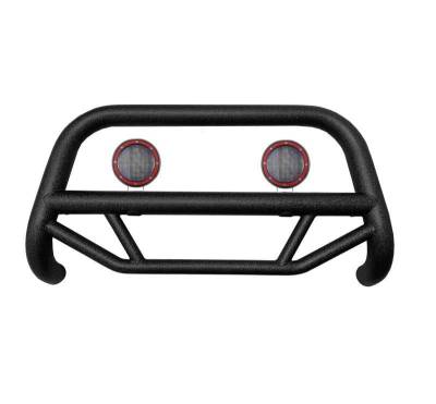 MAX T Bull Bar With Set of 5.3" Red Trim Rings LED Flood Lights-Textured Black-2021-2024 Ford Bronco Sport|Black Horse Off Road