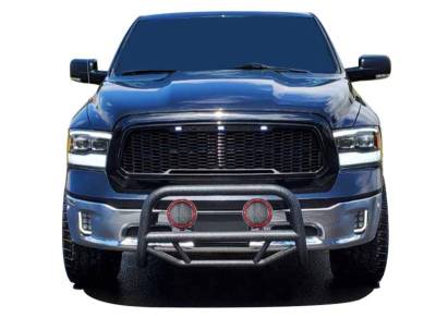 Black Horse Off Road - MAX T Bull Bar With Set of 5.3" Red Trim Rings LED Flood Lights-Textured Black-2009-2010 Dodge Ram 1500/2011-2018 Ram 1500/2019-2020 Ram 1500 Classic|Black Horse Off Road - Image 3