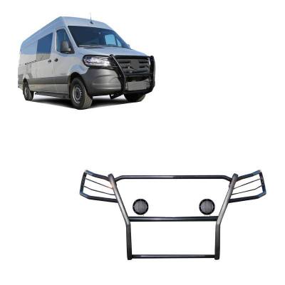 Grille Guard With Set of 5.3".Black Trim Rings LED Flood Lights-Black-Mercedes and Freightliner Sprinter|Black Horse Off Road