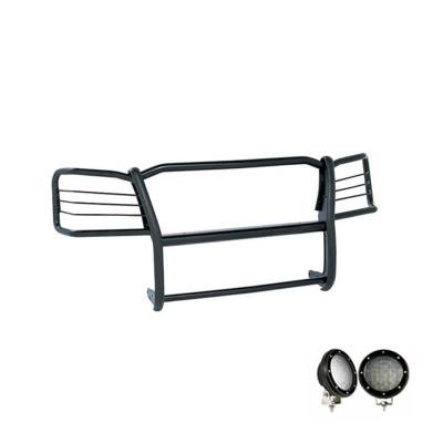 Grille Guard With Set of 5.3".Black Trim Rings LED Flood Lights-Black-1998-2004 Chevrolet S-10 Blazer|Black Horse Off Road