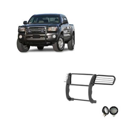 Grille Guard With Set of 5.3".Black Trim Rings LED Flood Lights-Black-2005-2015 Toyota Tacoma|Black Horse Off Road