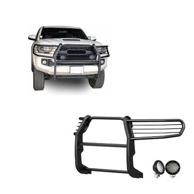 Grille Guard With Set of 5.3".Black Trim Rings LED Flood Lights-Black-2016-2023 Toyota Tacoma|Black Horse Off Road