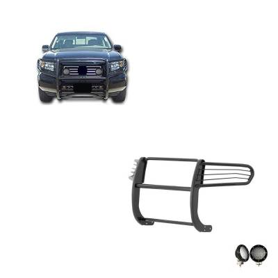 Grille Guard With Set of 5.3".Black Trim Rings LED Flood Lights-Black-2006-2014 Honda Ridgeline|Black Horse Off Road