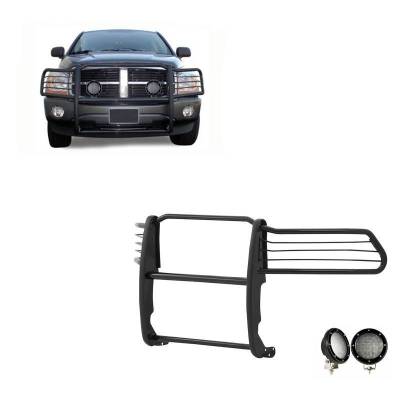 Grille Guard With Set of 5.3".Black Trim Rings LED Flood Lights-Black-Ram 1500/Ram 2500/Ram 3500|Black Horse Off Road