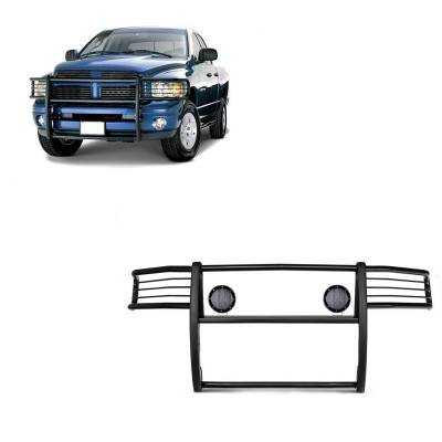 Grille Guard With Set of 5.3".Black Trim Rings LED Flood Lights-Black-Ram 1500/Ram 2500/Ram 3500|Black Horse Off Road