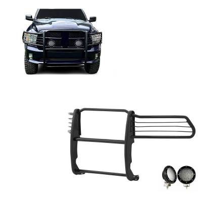 Grille Guard With Set of 5.3".Black Trim Rings LED Flood Lights-Black-Ram 1500/1500/1500 Classic|Black Horse Off Road