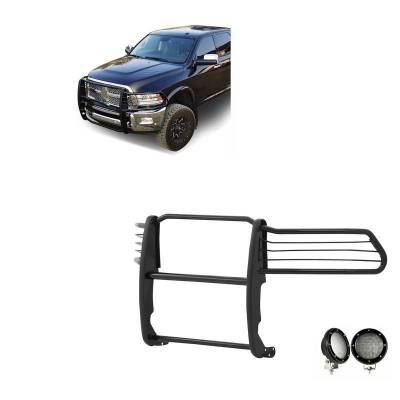 Grille Guard With Set of 5.3".Black Trim Rings LED Flood Lights-Black-2500/3500|Black Horse Off Road