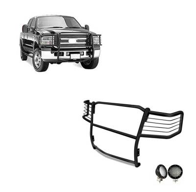 Grille Guard With Set of 5.3".Black Trim Rings LED Flood Lights-Black-F-250/F-350/F-450/F-550 SD|Black Horse Off Road